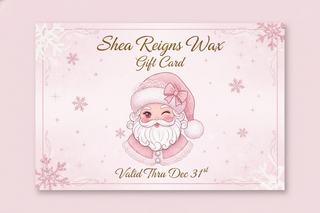 generate a gift card that is a light pretty pink color with Santa Claus on it. make it look really girly and cute to match the website. add valid thru Dec 31st on it. name of gift card Shea Reigns Wax